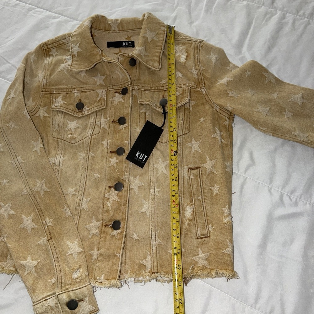Kut from the Kloth Star Embroidered Denim Jacket Womens Small Brown 90s Y2K - Picture 6 of 8